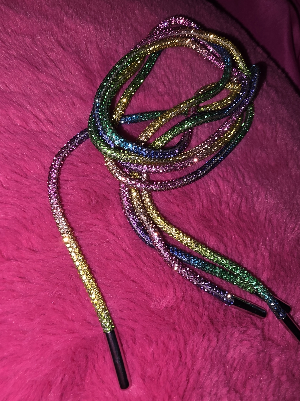 Multicolor Rainbow rhinestone shoe laces 1pr